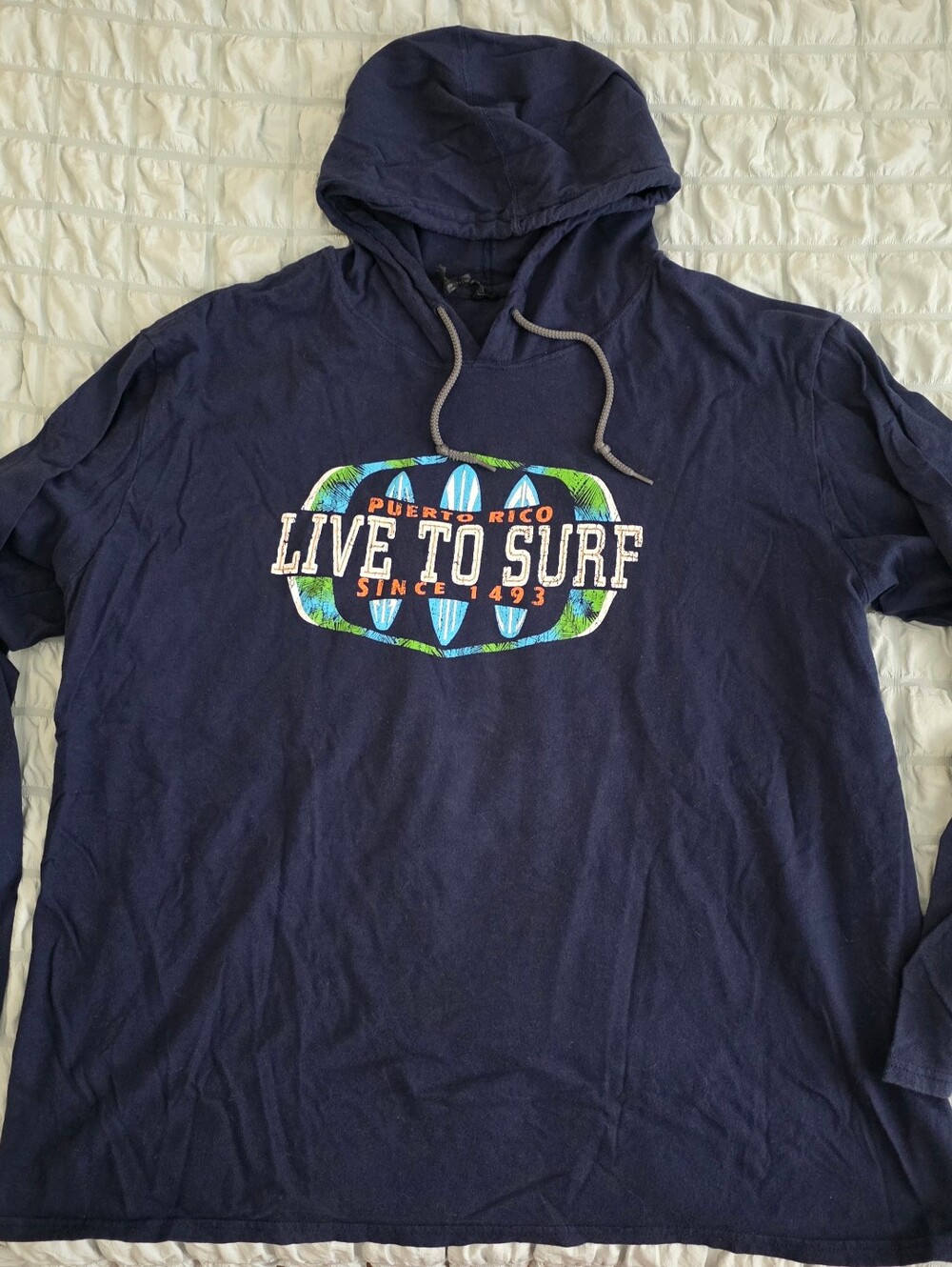 Puerto Rico Live To Surf Long Sleeve T Shirt Hoodie 2XL Navy Blue